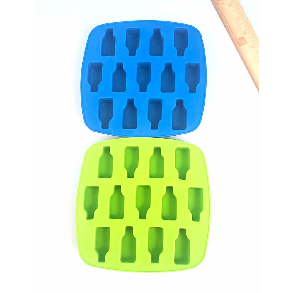 IKEA Silicone Bottle-Shaped Ice Cube Trays 2 Pack Blue/Green 12 Holes DS Safe
